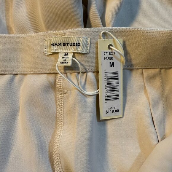 Max Studio Pants Womens Medium Paper Mid Rise Straight Leg Pockets Elastic Waist - Picture 3 of 6
